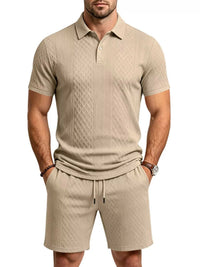Men's Full Size Textured Short Sleeve Polo and Shorts Set Plus Size 100400456225326 35 Men's Sets Jerry's Apparel 