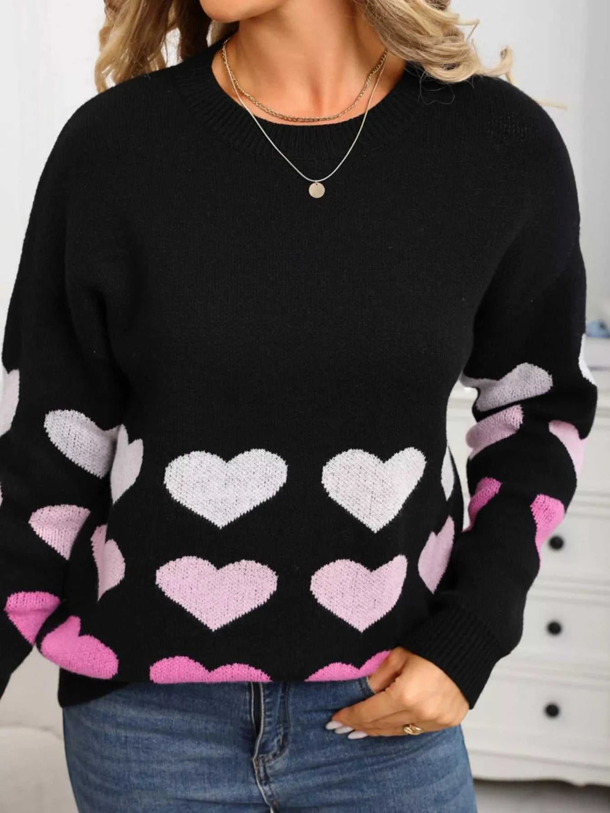 Valentine's Day Heart Pattern Crew Neck Sweater 100100455921910 49 Affordable Fashion Under $100 Jerry's Apparel 