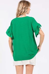 Ruffled Short Sleeve V-Neck Blouse