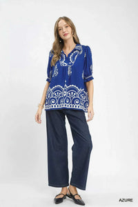 Umgee Printed Puff Sleeve Split Neck Top 100100188901926 47 Affordable Fashion Under $100 Jerry's Apparel 