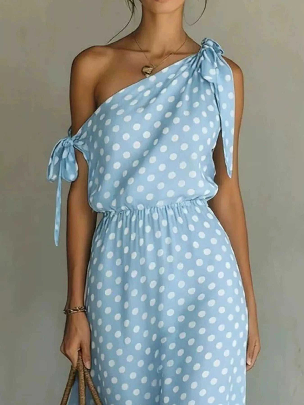 Full Size Polka Dot One-Shoulder Maxi Dress with Tie Details Plus Size 100100717941422 28 Gifts for Her Jerry's Apparel 