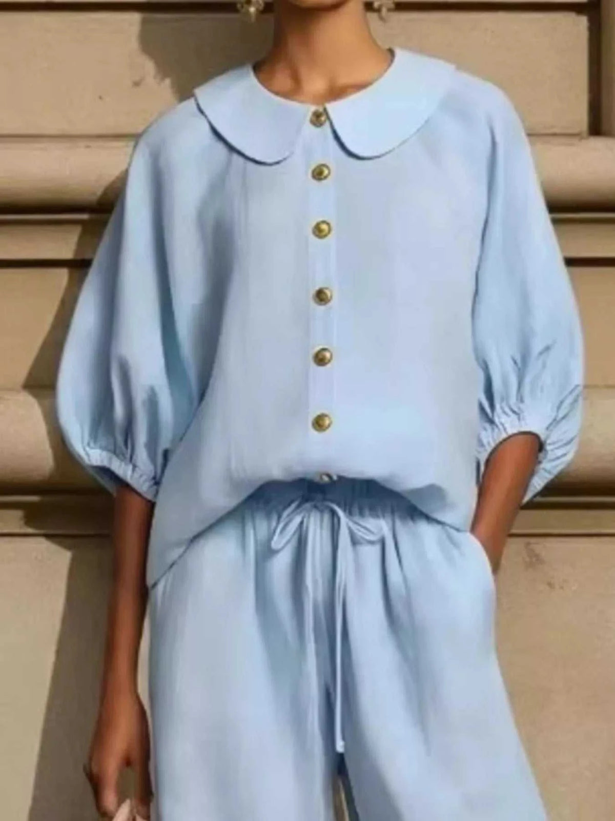 Full Size Button Down Half Sleeve Top and Pants Set Plus Size 100100768465196 46 Affordable Fashion Under $100 Jerry's Apparel 
