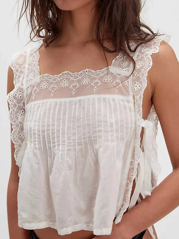 Lace-Trimmed Eyelet Square Neck Top 100100853981387 43 Affordable Fashion Under $100 Jerry's Apparel 