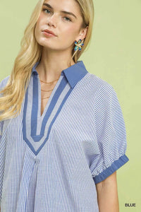 Umgee Contrast Trim Popover Stripe Top 100100248861142 47 Affordable Fashion Under $100 Jerry's Apparel 