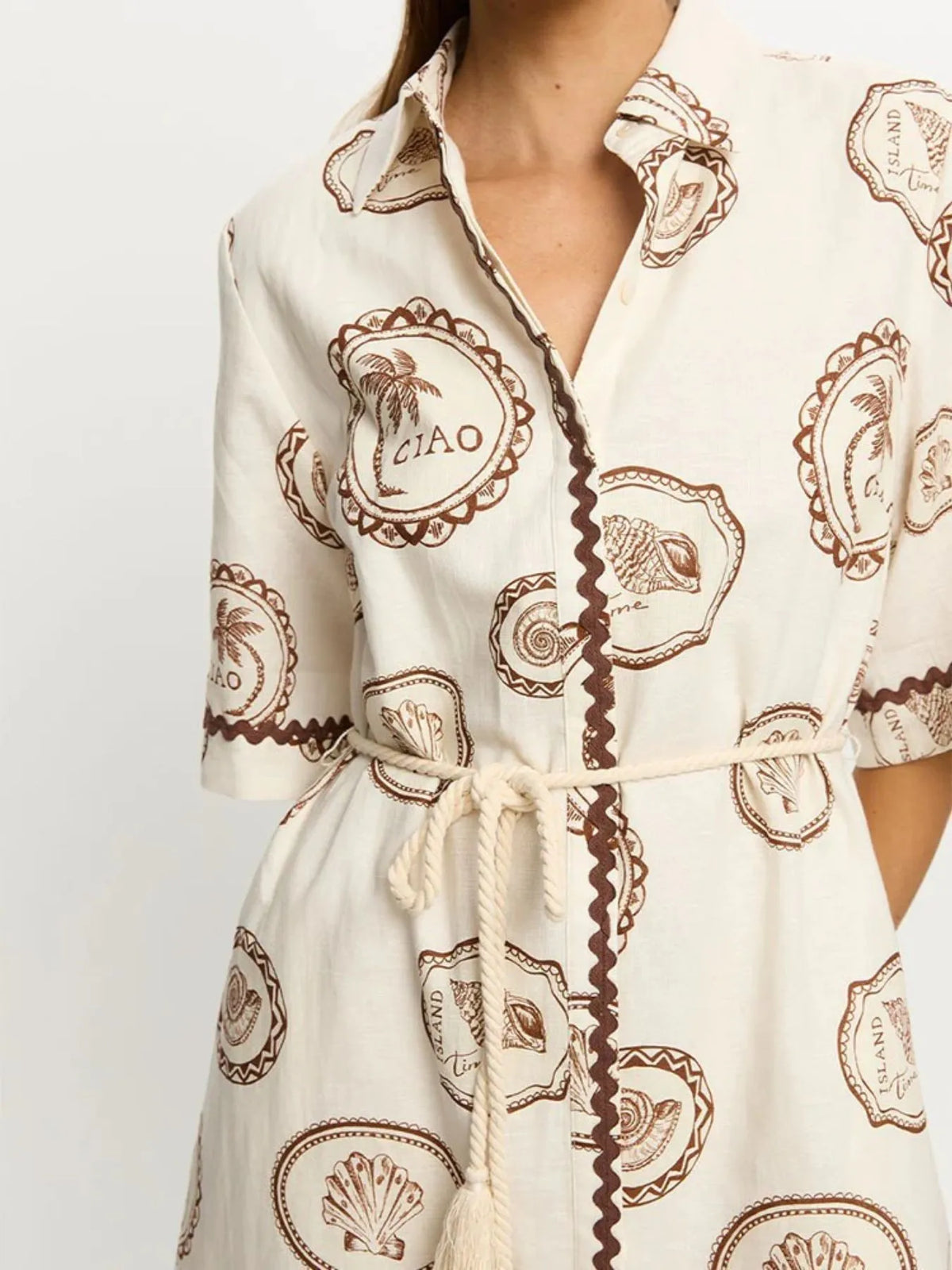 Printed Button-Down Midi Shirt Dress
