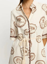 Printed Button-Down Midi Shirt Dress