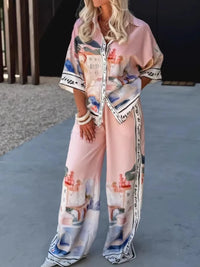 Printed Button Up Top and Pants Set