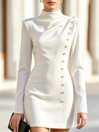 Mock Neck Long-Sleeve Bodycon Dress with Gold-Tone Button Detailing 101001571259490 49 Affordable Fashion Under $100 Jerry's Apparel 