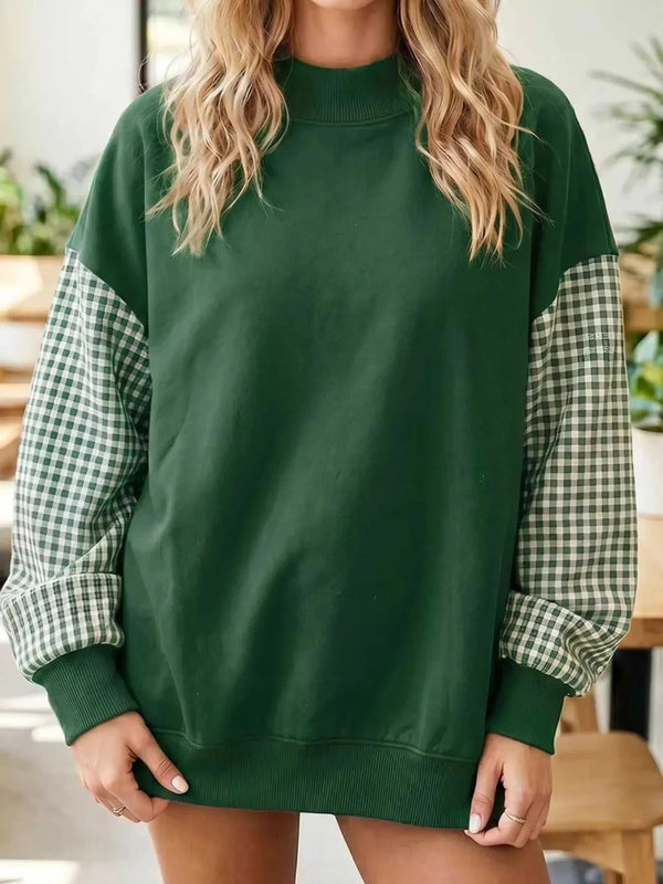 Gingham Sleeves Round Neck Sweatshirt 101001400609518 61 Affordable Fashion Under $100 Jerry's Apparel 