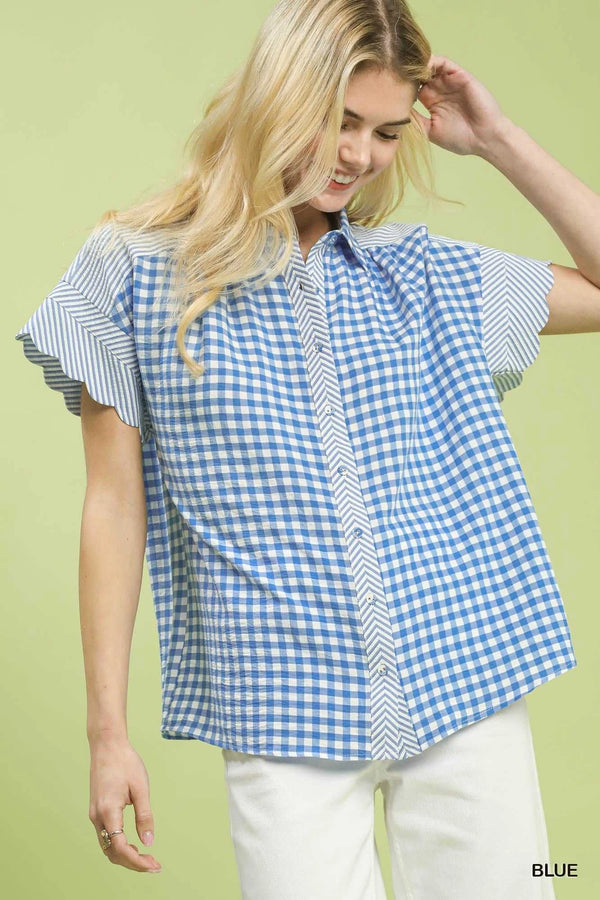 Umgee Mixed Gingham Short Sleeve Shirt 100100102661680 49 Affordable Fashion Under $100 Jerry's Apparel 
