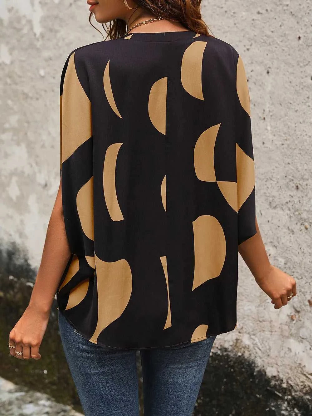 Perfee Printed Notched Slit Half Sleeve Blouse 100100891731559 28 Affordable Fashion Under $100 Jerry's Apparel 