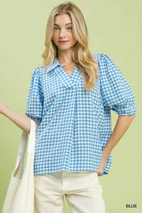 Umgee Gingham Puff Sleeve Collared Blouse 100100241201981 45 Affordable Fashion Under $100 Jerry's Apparel 