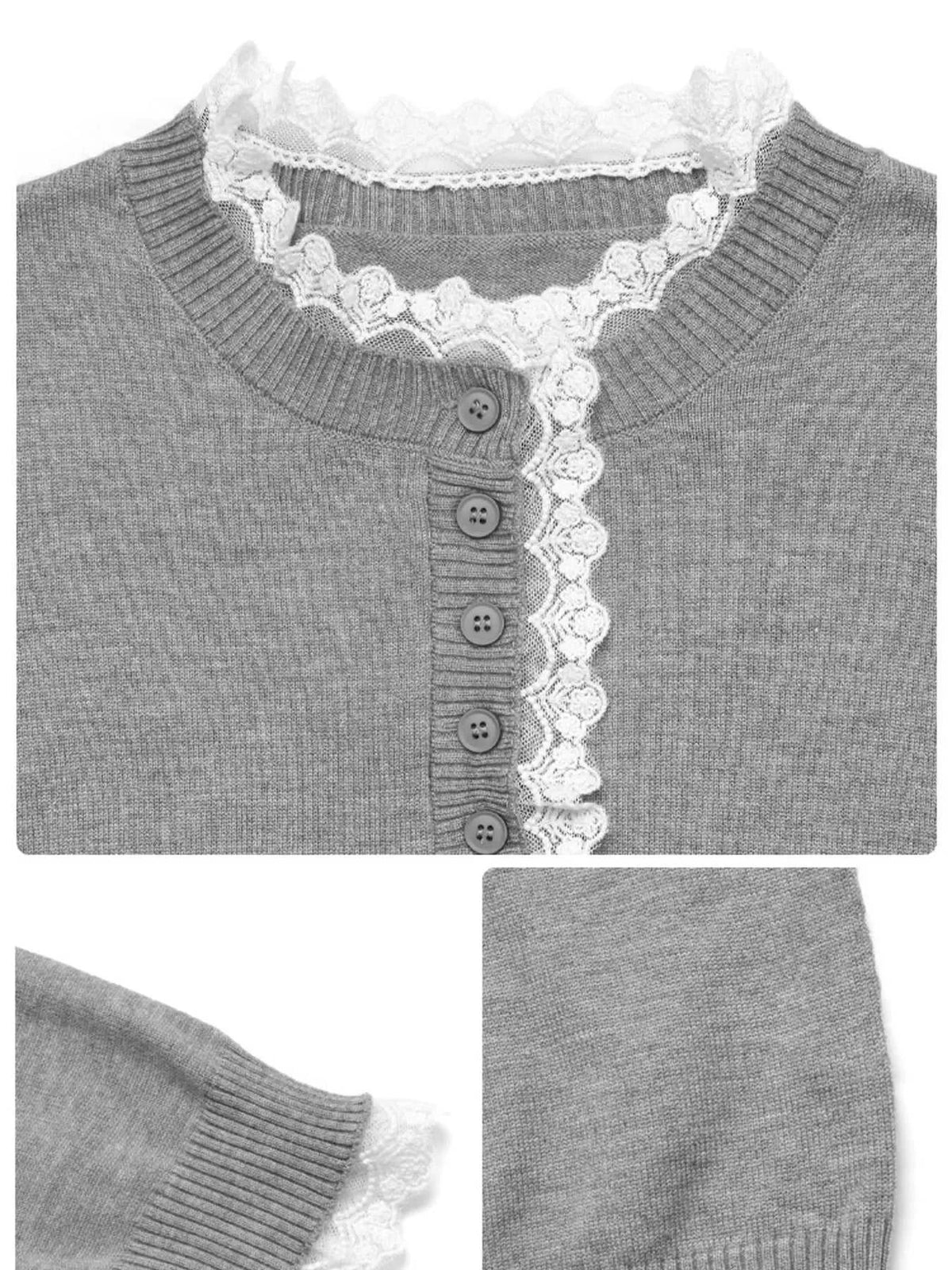 Lace Trim Button Detail Long Sleeve Knit Top 100100009540255 50 Affordable Fashion Under $100 Jerry's Apparel 