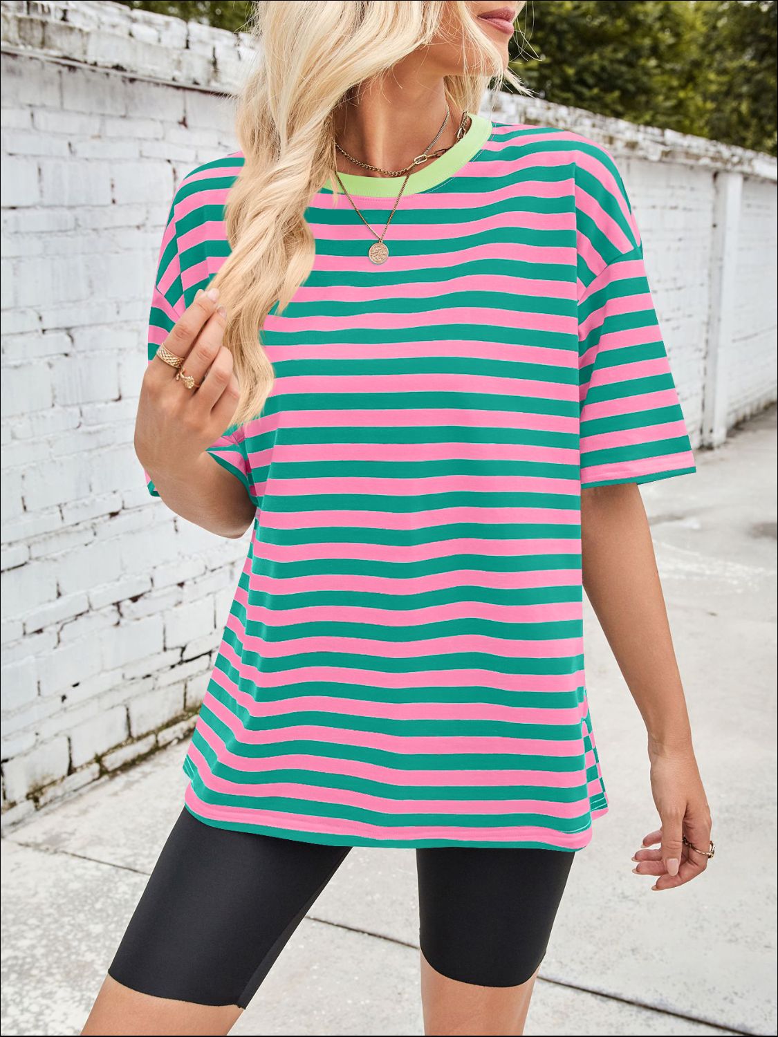 Lovelet Striped Round Neck Half Sleeve T-Shirt