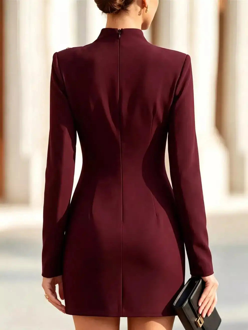 Mock Neck Long-Sleeve Bodycon Dress with Gold-Tone Button Detailing 101001571259490 49 Affordable Fashion Under $100 Jerry's Apparel 