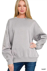 Zenana Fleece Acid Enzyme Washed Round Neck Sweatshirts 100100451251182 35 Jerry's Apparel 