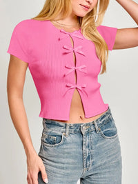 Bow Round Neck Short Sleeve T-Shirt