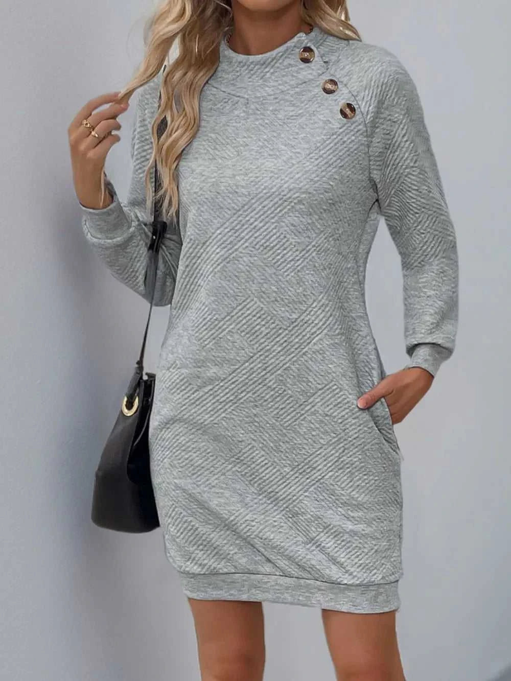 Perfee Texture Mock Neck Long Sleeve Mini Dress 100100886611740 32 Affordable Fashion Under $100 Jerry's Apparel 