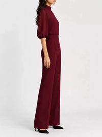 Mock Neck Puff Sleeve Top and Wide Leg Pants Set 101001448710869 73 Affordable Fashion Under $100 Jerry's Apparel 