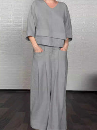 Full Size V-Neck Long Sleeve Top and Pants Set Plus Size 100100878243855 49 Affordable Fashion Under $100 Jerry's Apparel 