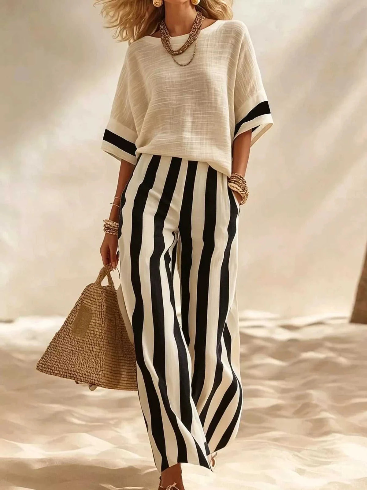 Full Size Striped Half Sleeve Top and Pants Set Plus Size 101001333529279 41 Affordable Fashion Under $100 Jerry's Apparel 