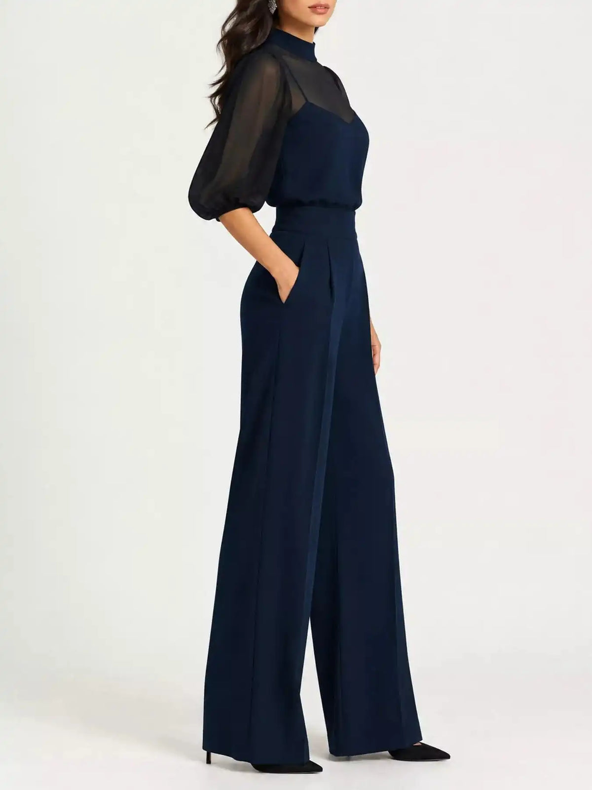 Mock Neck Puff Sleeve Top and Wide Leg Pants Set 101001448710869 73 Affordable Fashion Under $100 Jerry's Apparel 