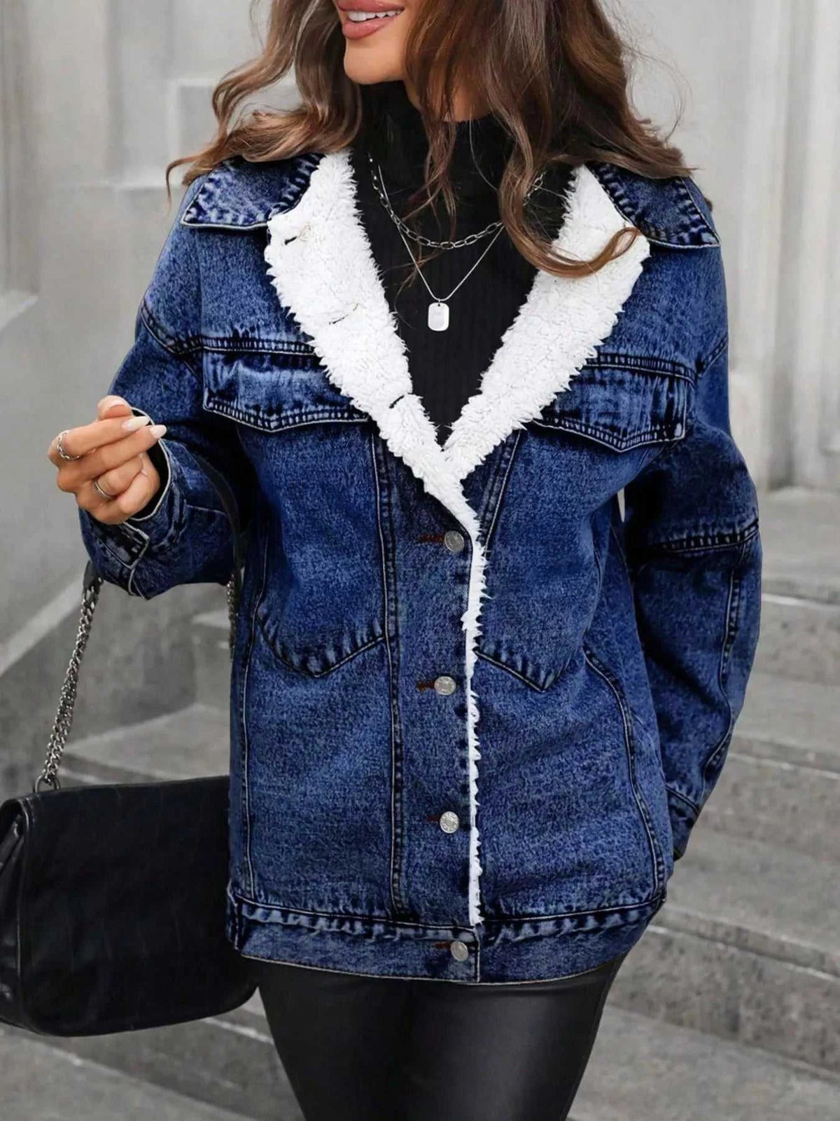 Sherpa-Lined Button Up Denim Jacket 101003508274981 98 Affordable Fashion Under $100 Jerry's Apparel 
