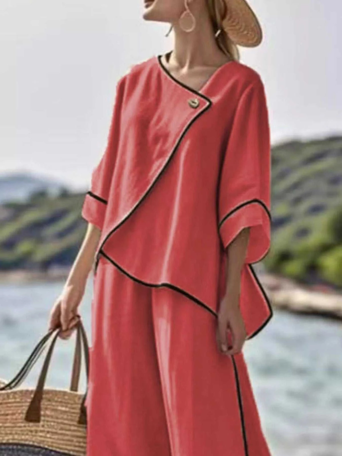 Full Size Contrast Trim Top and Wide Leg Pants Set Plus Size 101001301855619 43 Affordable Fashion Under $100 Jerry's Apparel 