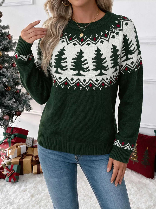 Christmas Tree Pattern Round Neck Sweater 101002229661667 54 Affordable Fashion Under $100 Jerry's Apparel 