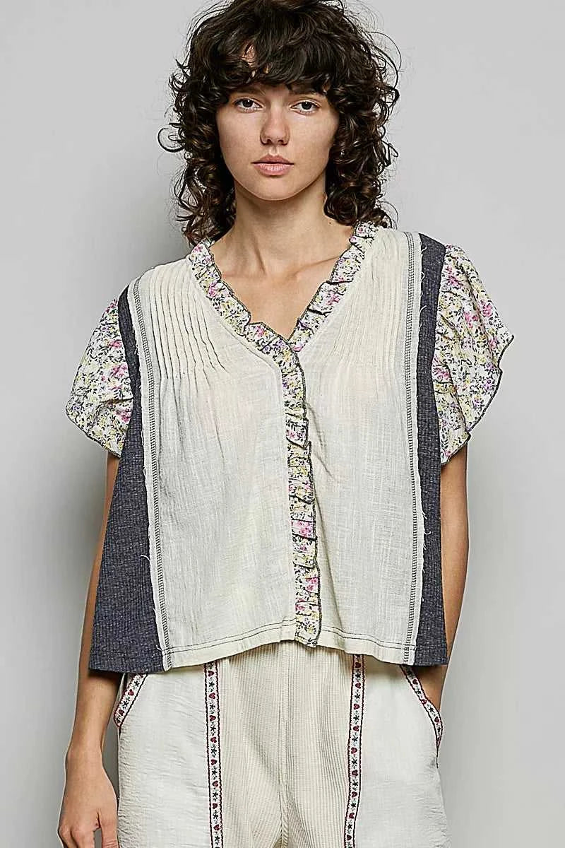 POL V-Neck Floral Ruffle Sleeve Blouse 100100225781650 62 Affordable Fashion Under $100 Jerry's Apparel 