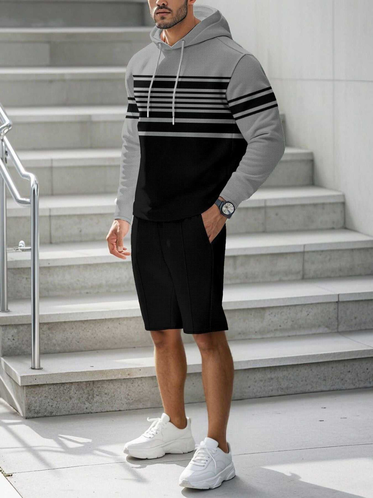 Men's Full Size Striped Hoodie & Shorts Casual Set Plus Size 100400695113580 41 Affordable Fashion Under $100 Jerry's Apparel 