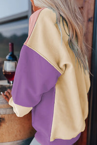 Color Block Round Neck Long Sleeve Sweatshirt