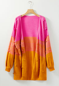 Pompom Color Block Open Front Cardigan