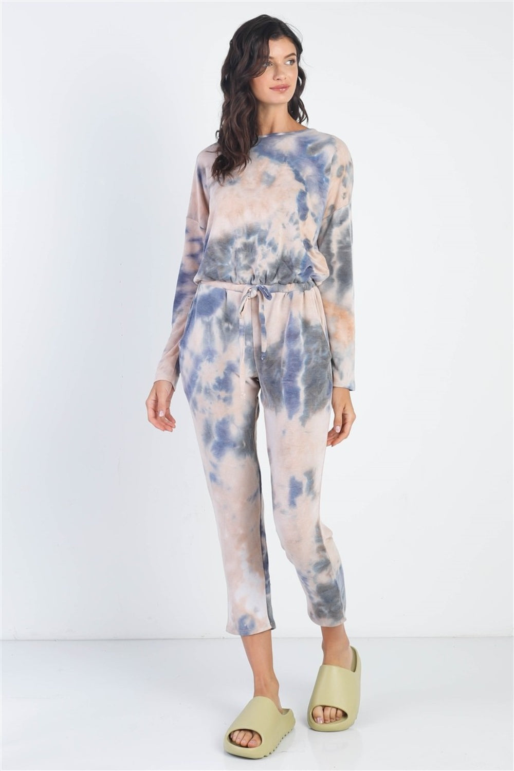 Cherish Apparel Tie-Dye Round Neck Long Sleeve Jumpsuit