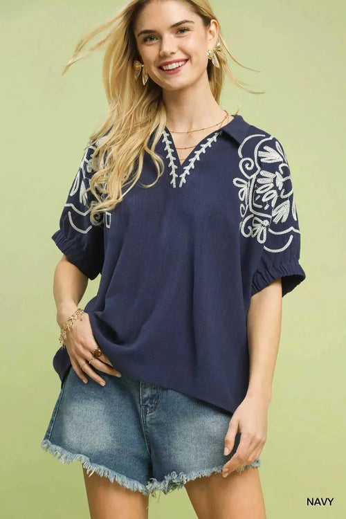 Umgee Floral Embroidered Sleeve Blouse 100100764601002 53 Affordable Fashion Under $100 Jerry's Apparel 