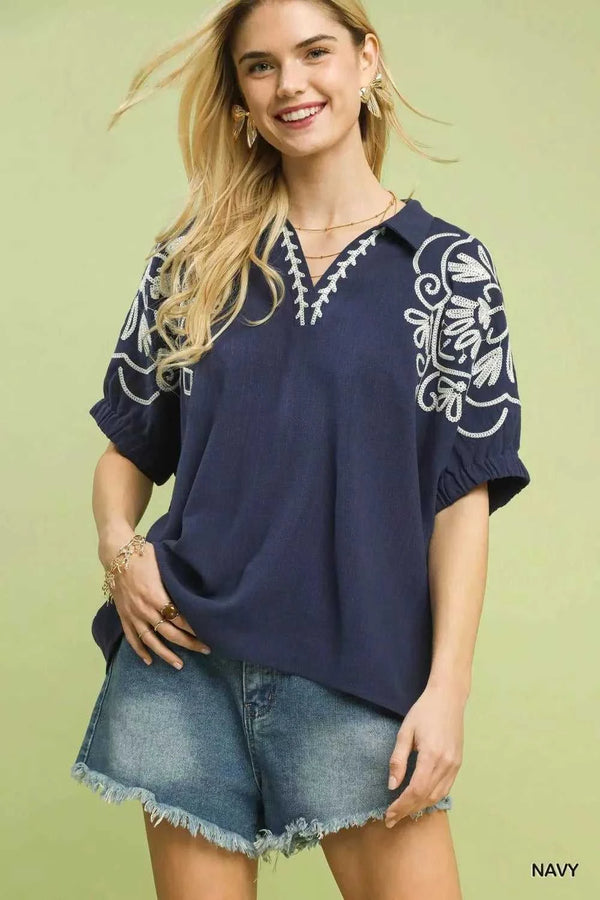 Umgee Floral Embroidered Sleeve Blouse 100100764601002 53 Affordable Fashion Under $100 Jerry's Apparel 