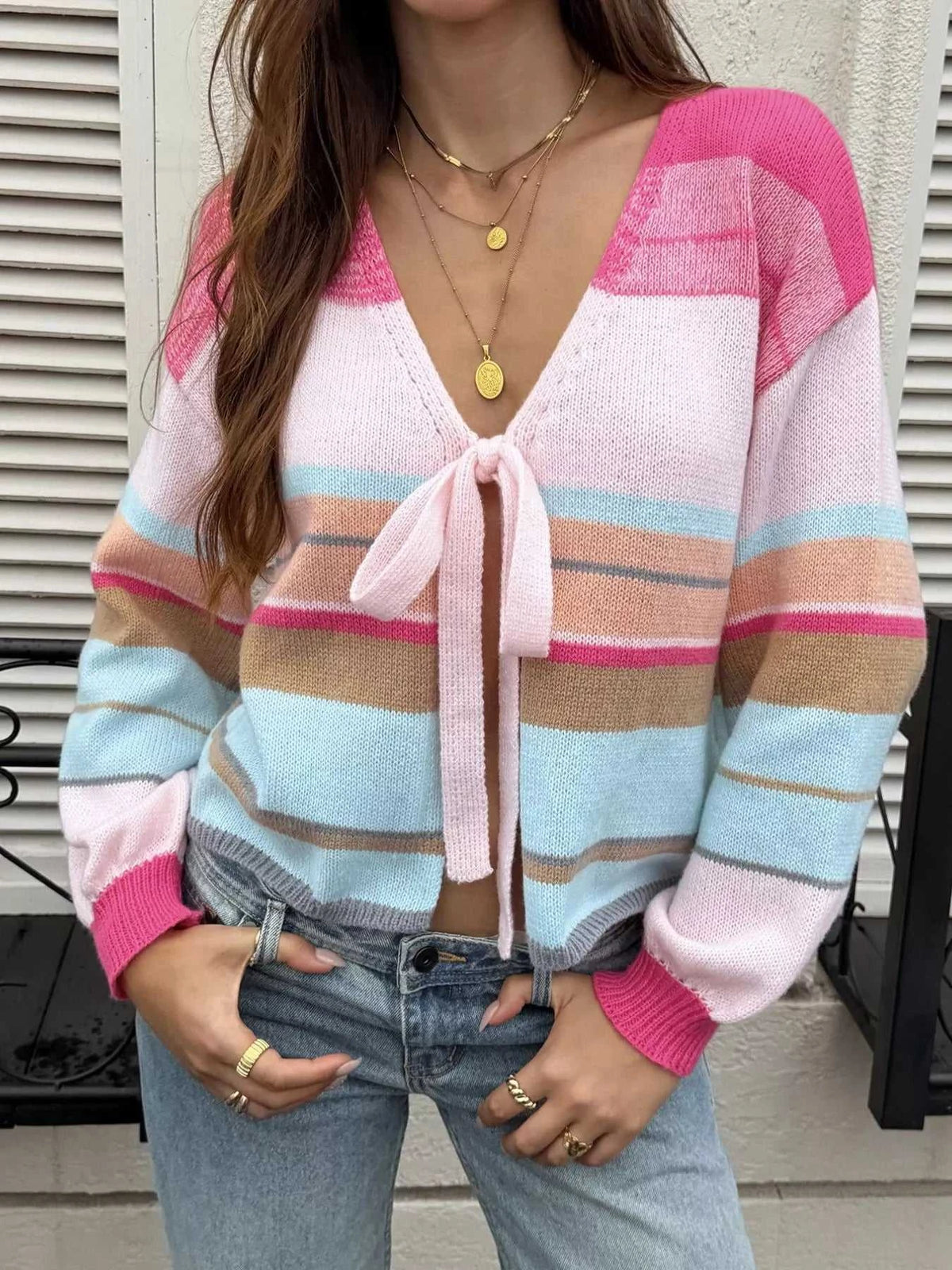 Striped Tie-Front Cardigan 100100467324881 42 Affordable Fashion Under $100 Jerry's Apparel 