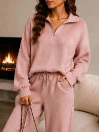 Cozy Ribbed Knit Quarter-Zip Top and Wide-Leg Set 101001505411513 59 Affordable Fashion Under $100 Jerry's Apparel 