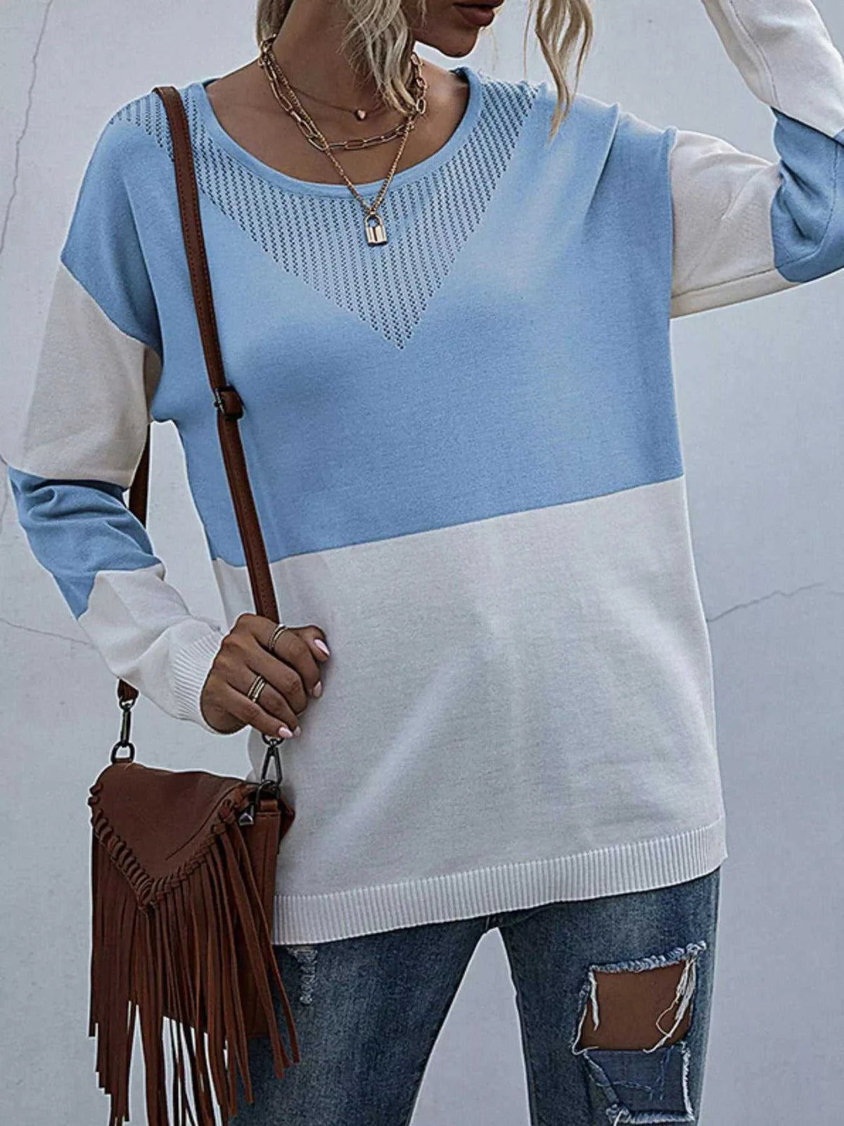 Color Block Round Neck Sweater 100100976966753 26 Affordable Fashion Under $100 Jerry's Apparel 