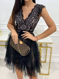 Lace V-Neck Ruffle Dress