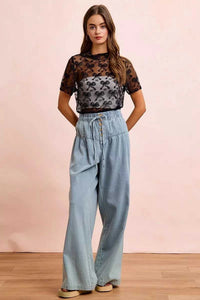 BiBi High Neckline Short Sleeves Bow Pattern Mesh Top 100100247341632 30 Affordable Fashion Under $100 Jerry's Apparel 