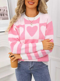 Heart Pattern Checkerboard Knit Sweater 100100337123266 46 Affordable Fashion Under $100 Jerry's Apparel 