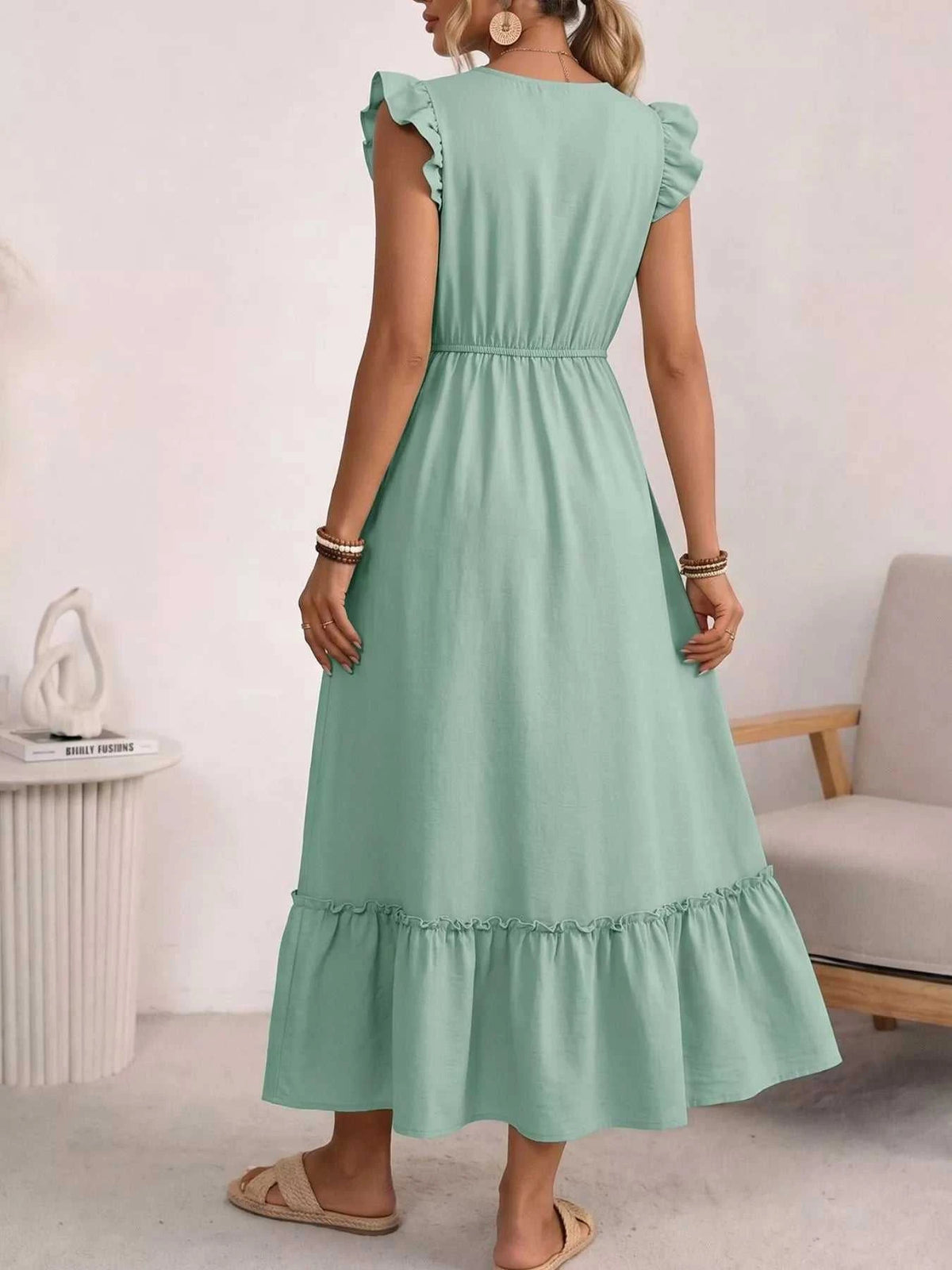 Tie Neck Ruffle Sleeve Maxi Dress 100100626319052 44 Affordable Fashion Under $100 Jerry's Apparel 