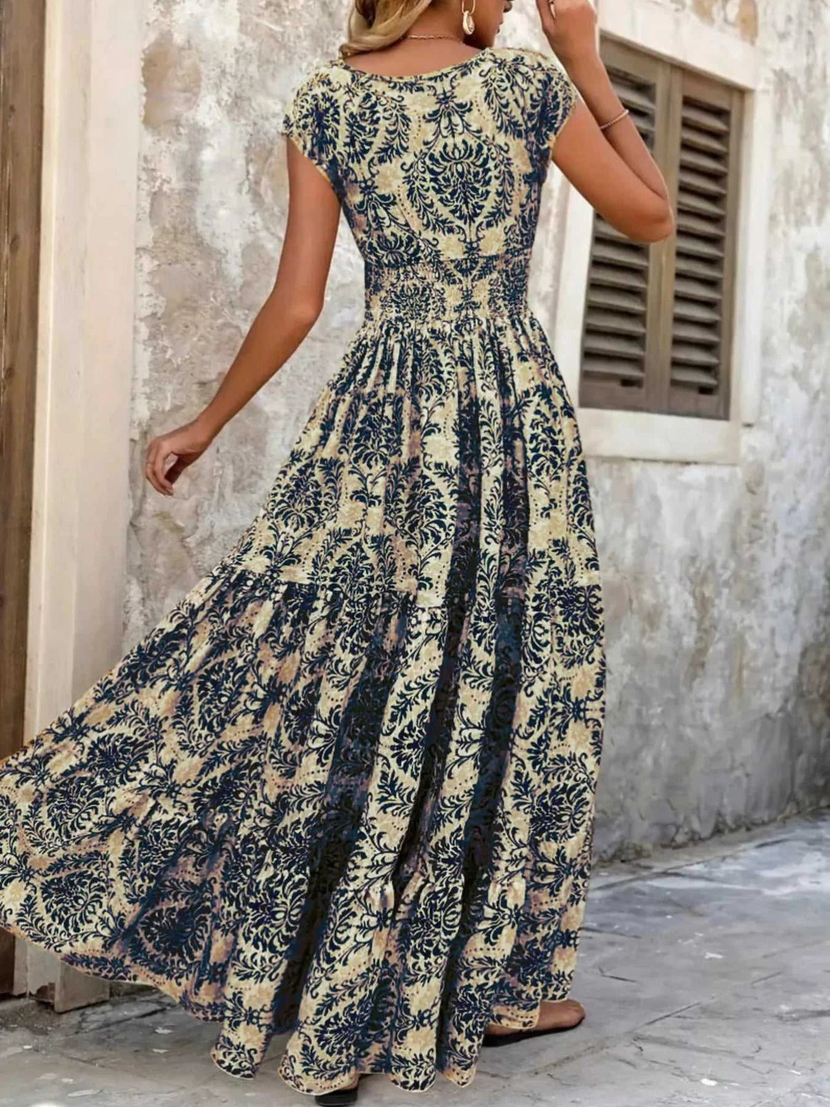 Full Size Printed V-Neck Tiered Maxi Dress Plus Size 100100096069770 30 Affordable Fashion Under $100 Jerry's Apparel 