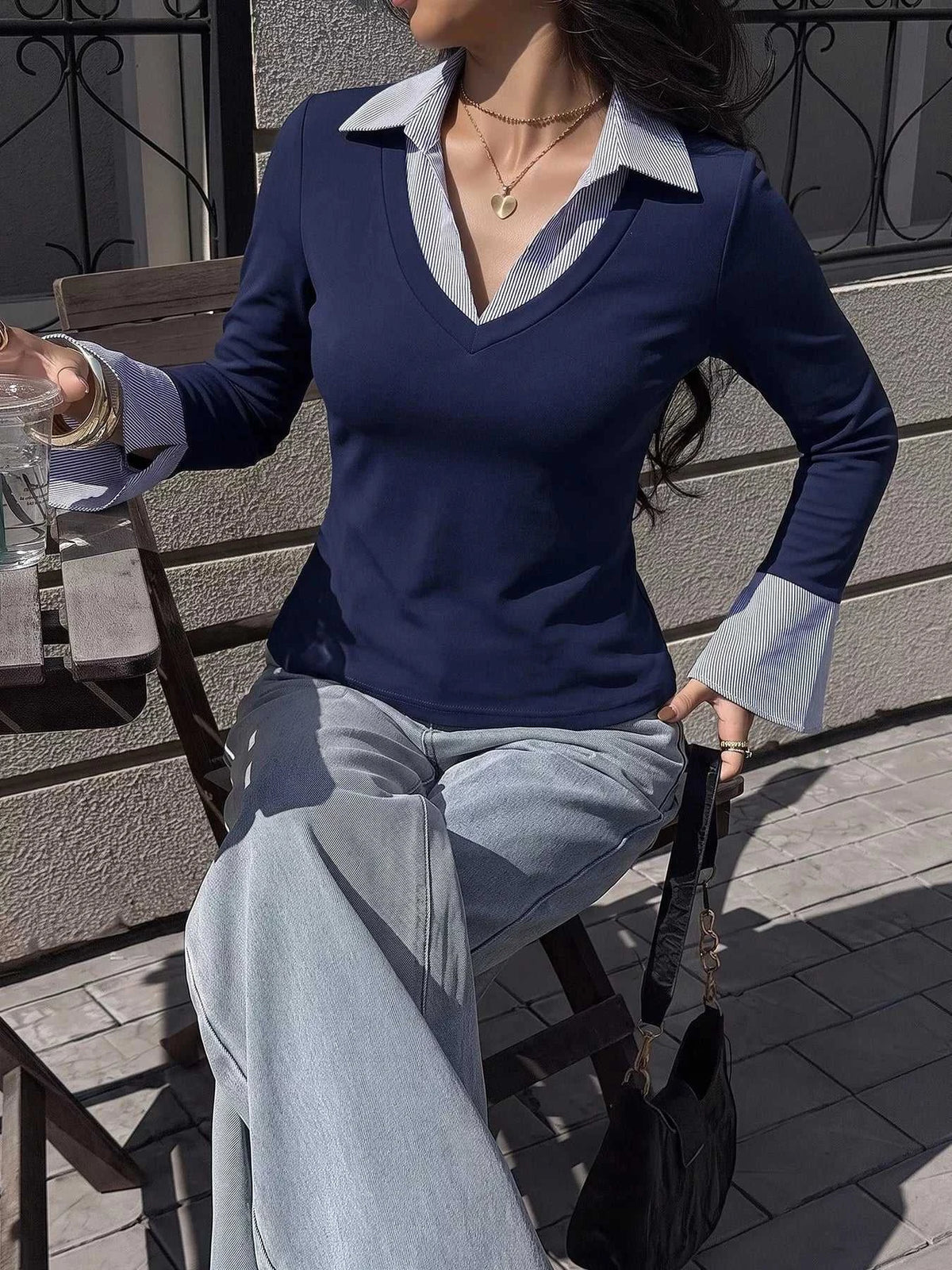 Contrast Collar Long Sleeve Top 100100079537972 41 Affordable Fashion Under $100 Jerry's Apparel 