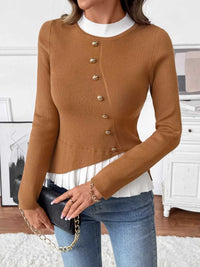 Decor Button Contrast Hem Knit Top 100100315297138 47 Affordable Fashion Under $100 Jerry's Apparel 