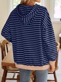 Drawstring Striped Long Sleeve Hoodie