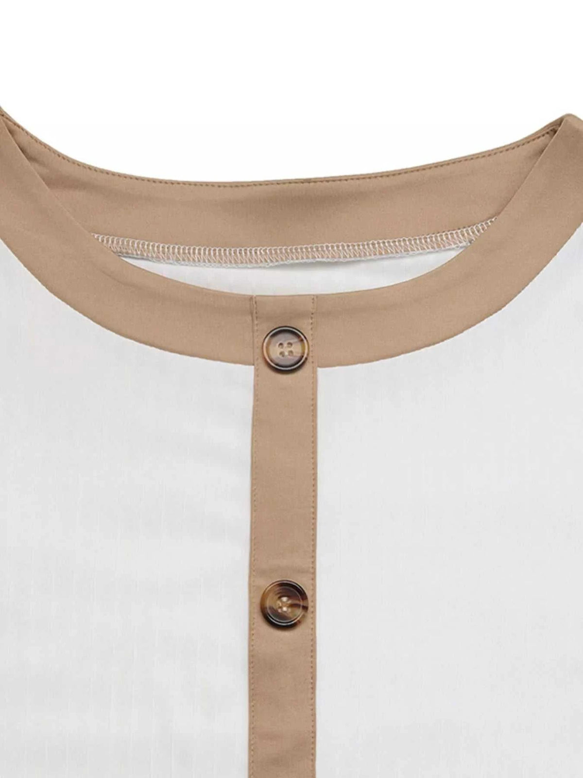 Decor Button Round Neck Short Sleeve Blouse 100100012421763 27 Affordable Fashion Under $100 Jerry's Apparel 