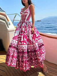 Full Size Printed Sweetheart Neck Maxi Cami Dress Plus Size