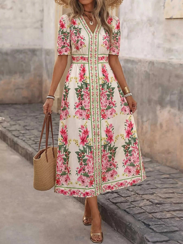 Floral Print V-Neck Midi Dress 100100495492221 32 Women's Midi Dress Affordable Boutique Dresses Under $50 Jerry's Apparel 